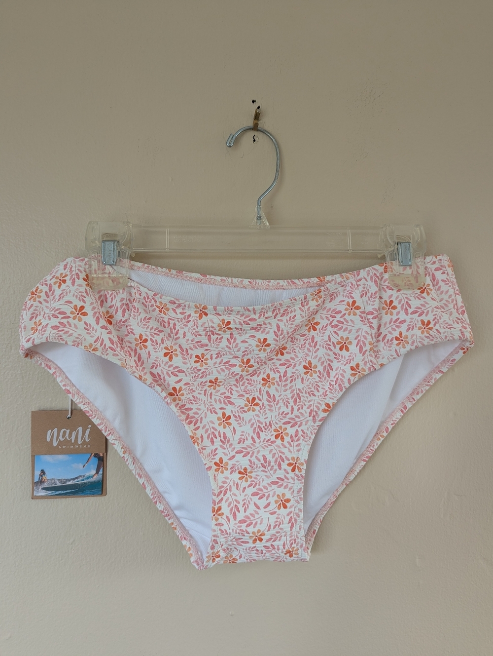 NWT! Nani Swimwear Groove Classic Bikini Bottom, Pink & White Floral (SIZE XL)
